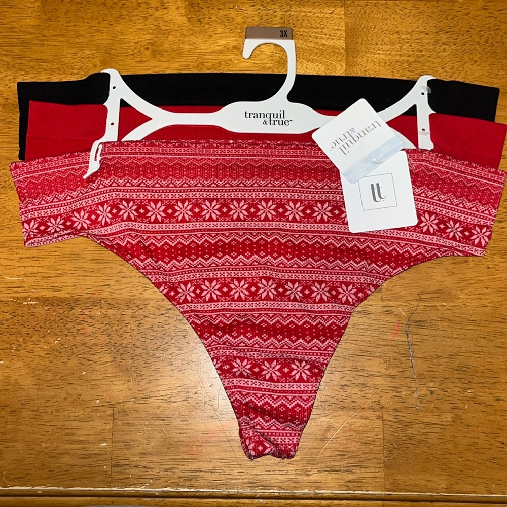 Tranquil & True Womens Plus 3X Seamless Ribbed Thong Panties Pack of 3